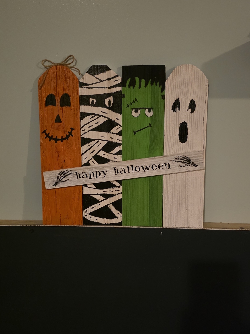 Happy Halloween Wooden Panel Wall Decor - Orange, Black, White, Green
